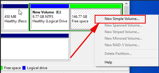 Create New Volume in Windows 10 